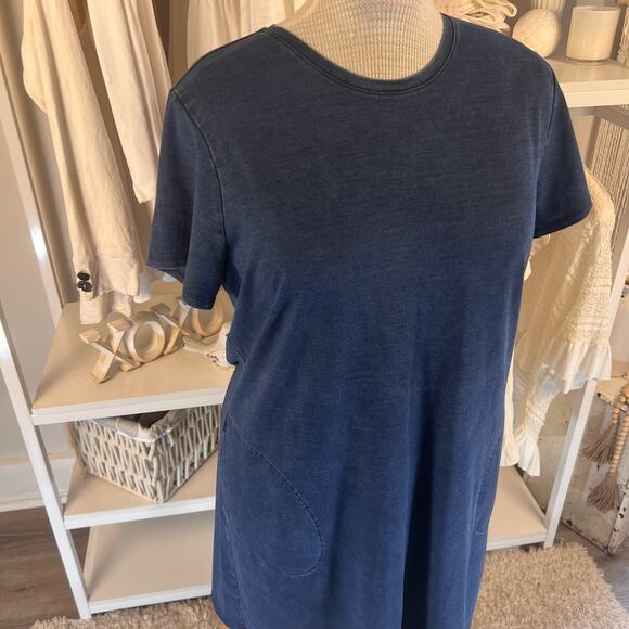 PureJill Women's Size L Blue T Shirt Dress, tunic with size pockets #2989 - Picture 3 of 8